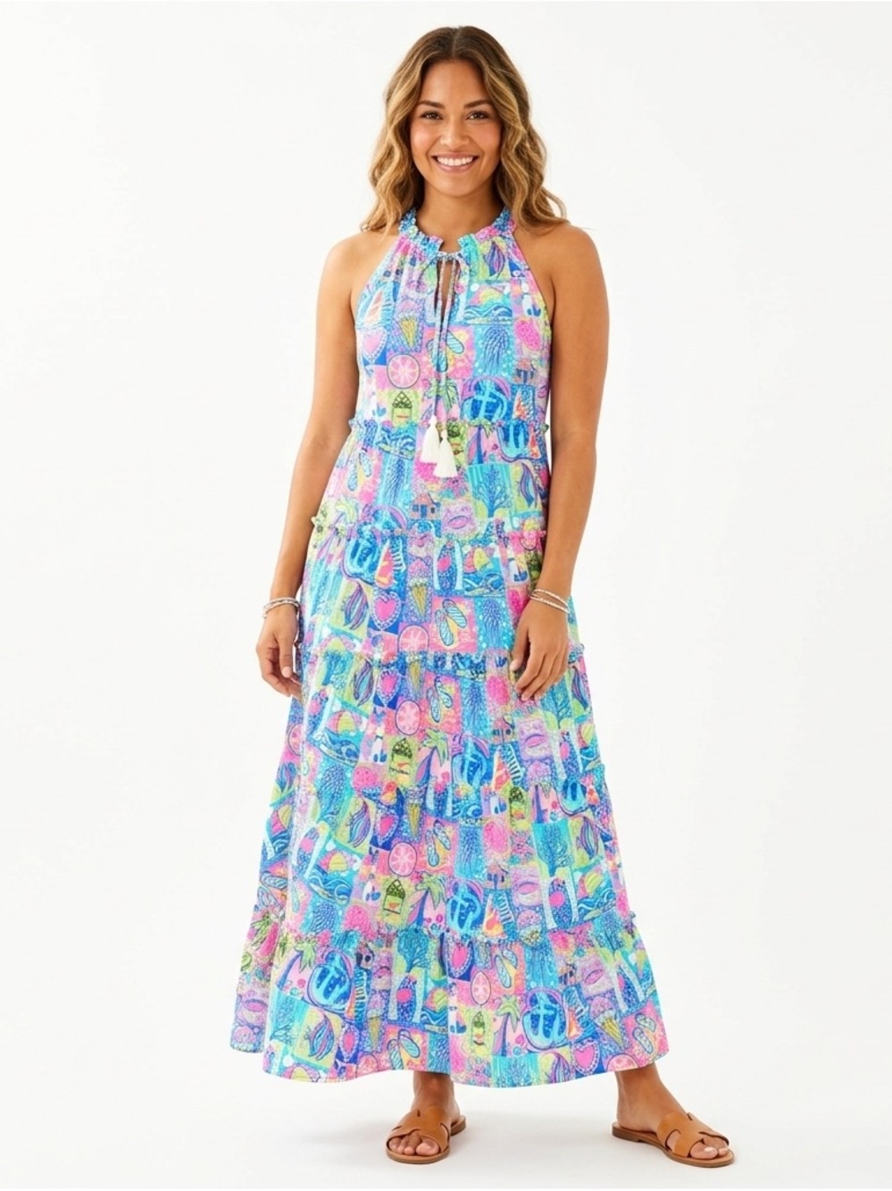 BeachTime Maxi Dress Size XS Colorful Tropical Vibrant Print Sleeveless Beach